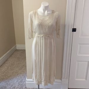 Vintage early 1900's Titanic Era delicate cream dress with hand beading size 4